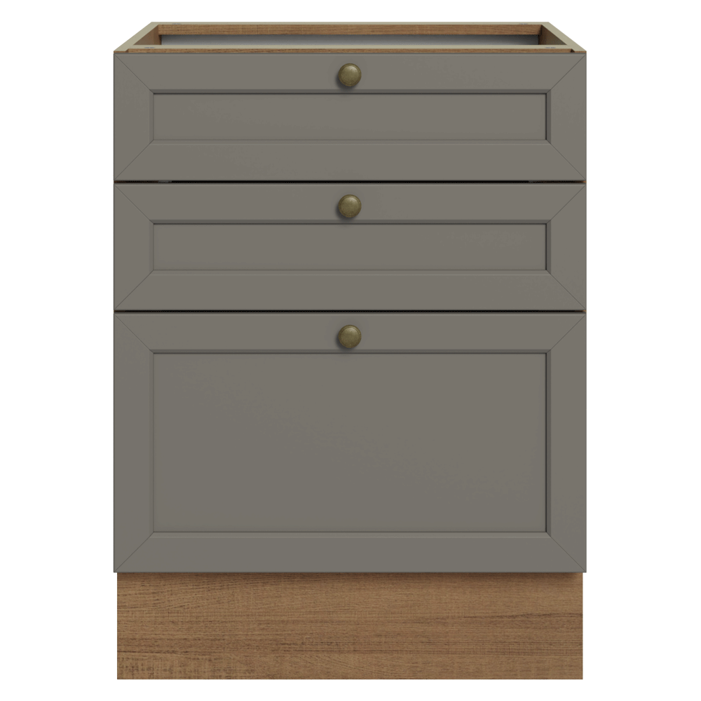Balcão de Cozinha 60 cm 3 Gavetas (Sem Tampo) Rustic/Cinza Vik Madesa