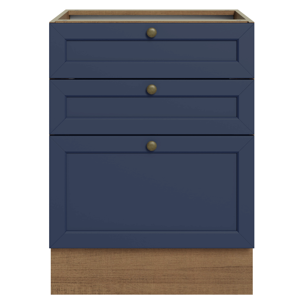 Balcão de Cozinha 60 cm 3 Gavetas (Sem Tampo) Rustic/Azul Vik Madesa