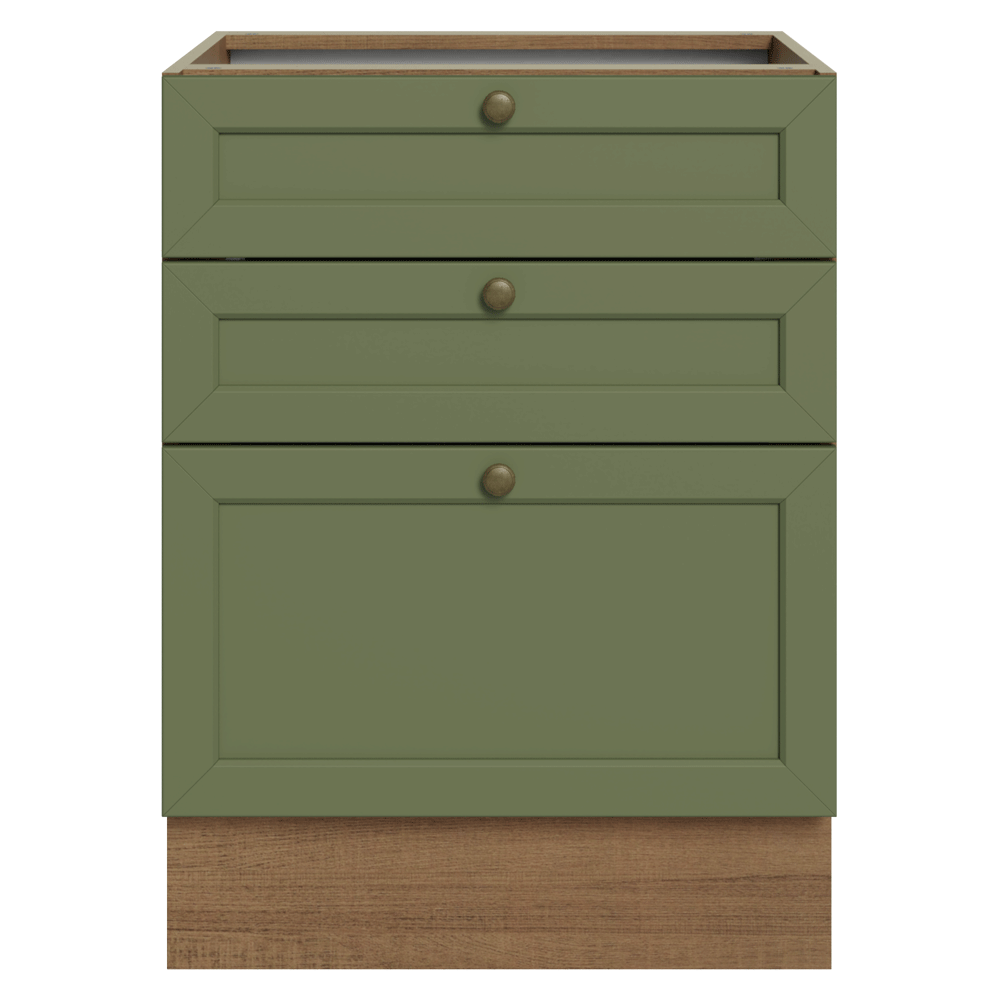 Balcão de Cozinha 60 cm 3 Gavetas (Sem Tampo) Rustic/Verde Vik Madesa