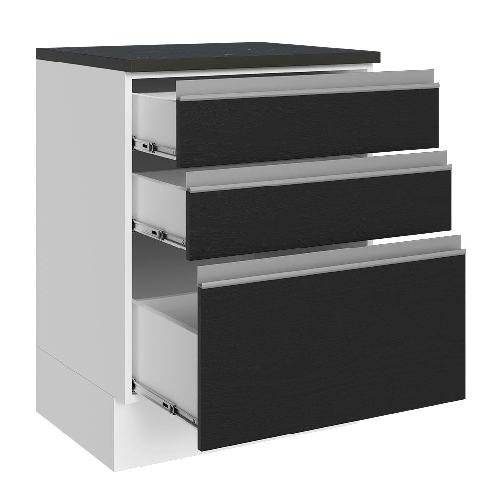 Balcão 100% MDF 60 cm 3 Gavetas Branco/Preto Acordes Madesa