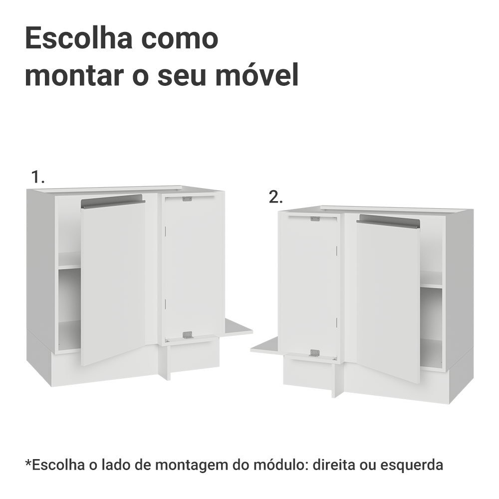 Balcão de Canto 1 Porta (Sem Tampo) Branco Glamy Madesa