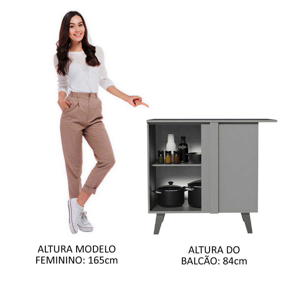 Balcão de Canto 1 Porta Com Pés Cinza Nice Madesa