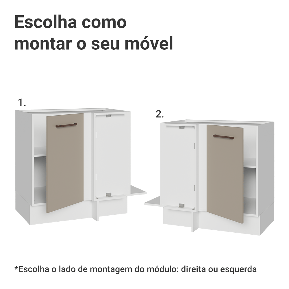 Balcão de Canto 1 Porta (Sem Tampo) Branco/Crema Agata Madesa