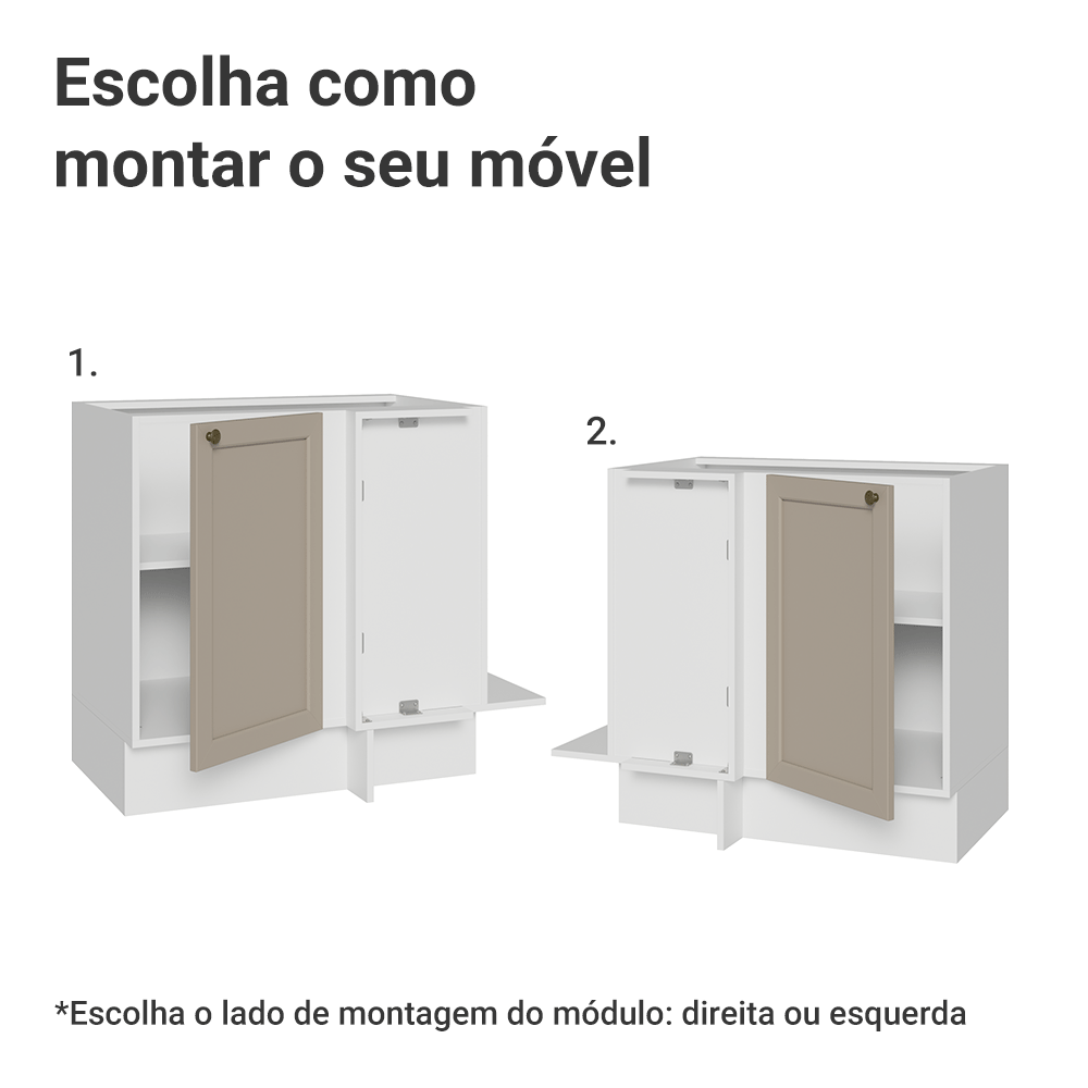 Balcão de Canto 1 Porta (Sem Tampo) Branco/Crema Vik Madesa