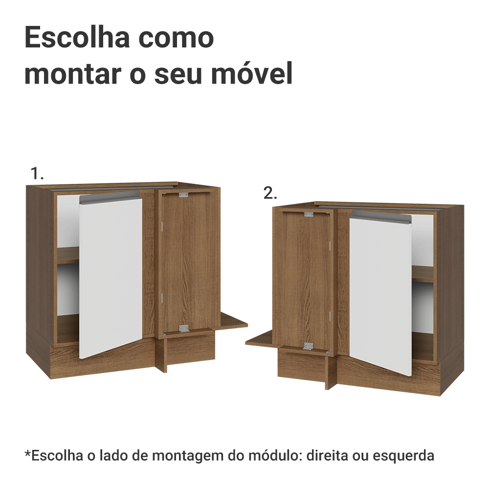 Balcão de Canto 1 Porta (Sem Tampo) Rustic/Branco Glamy Madesa