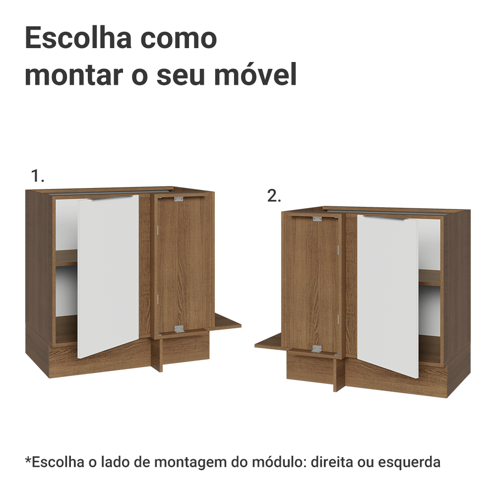 Balcão de Canto 1 Porta (Sem Tampo) Rustic/Branco Stella Madesa