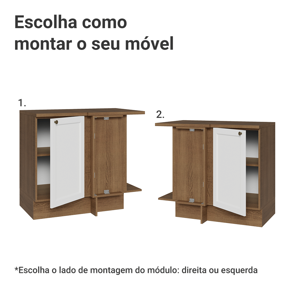 Balcão de Canto 1 Porta Rustic/Branco Vik Madesa