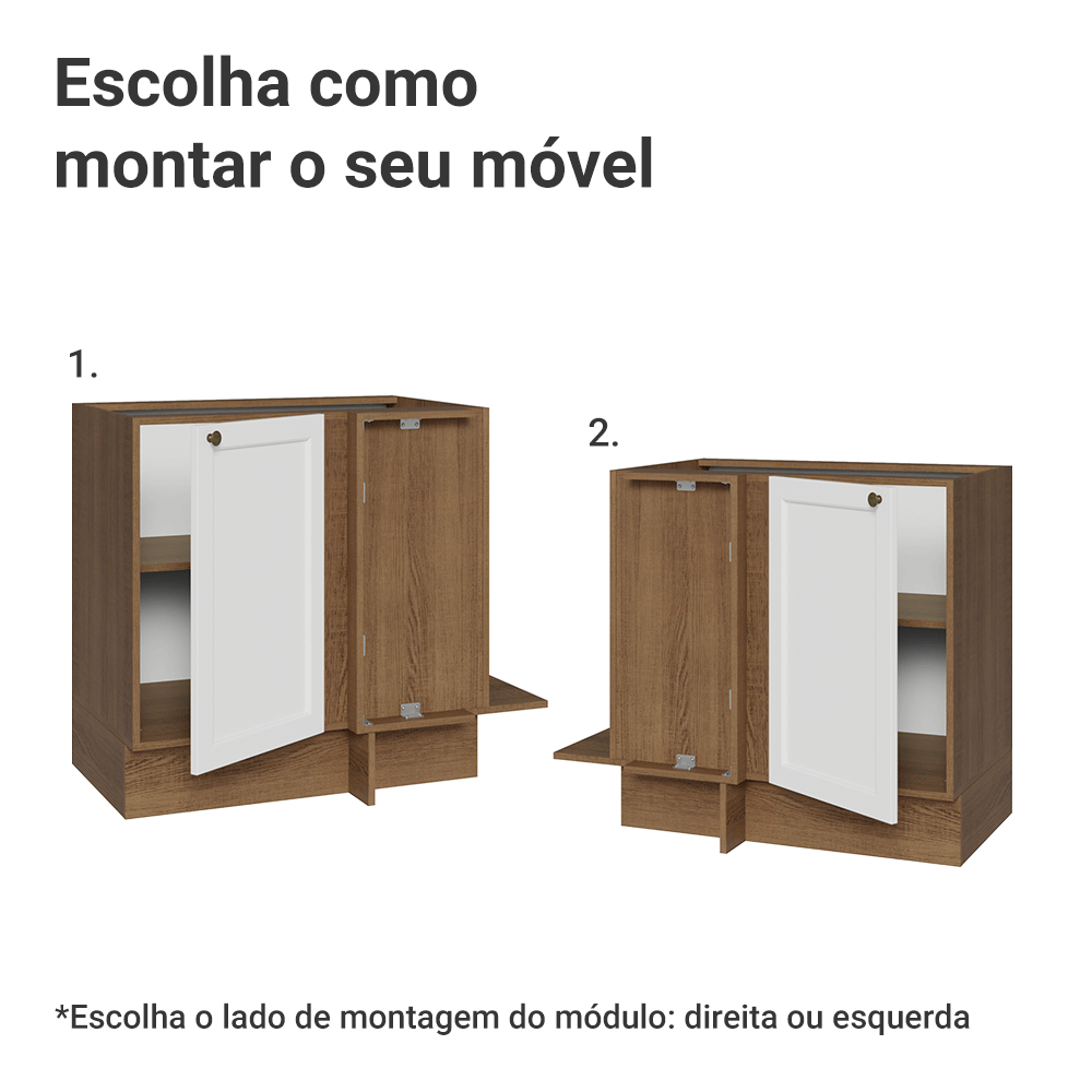 Balcão de Canto 1 Porta (Sem Tampo) Rustic/Branco Vik Madesa