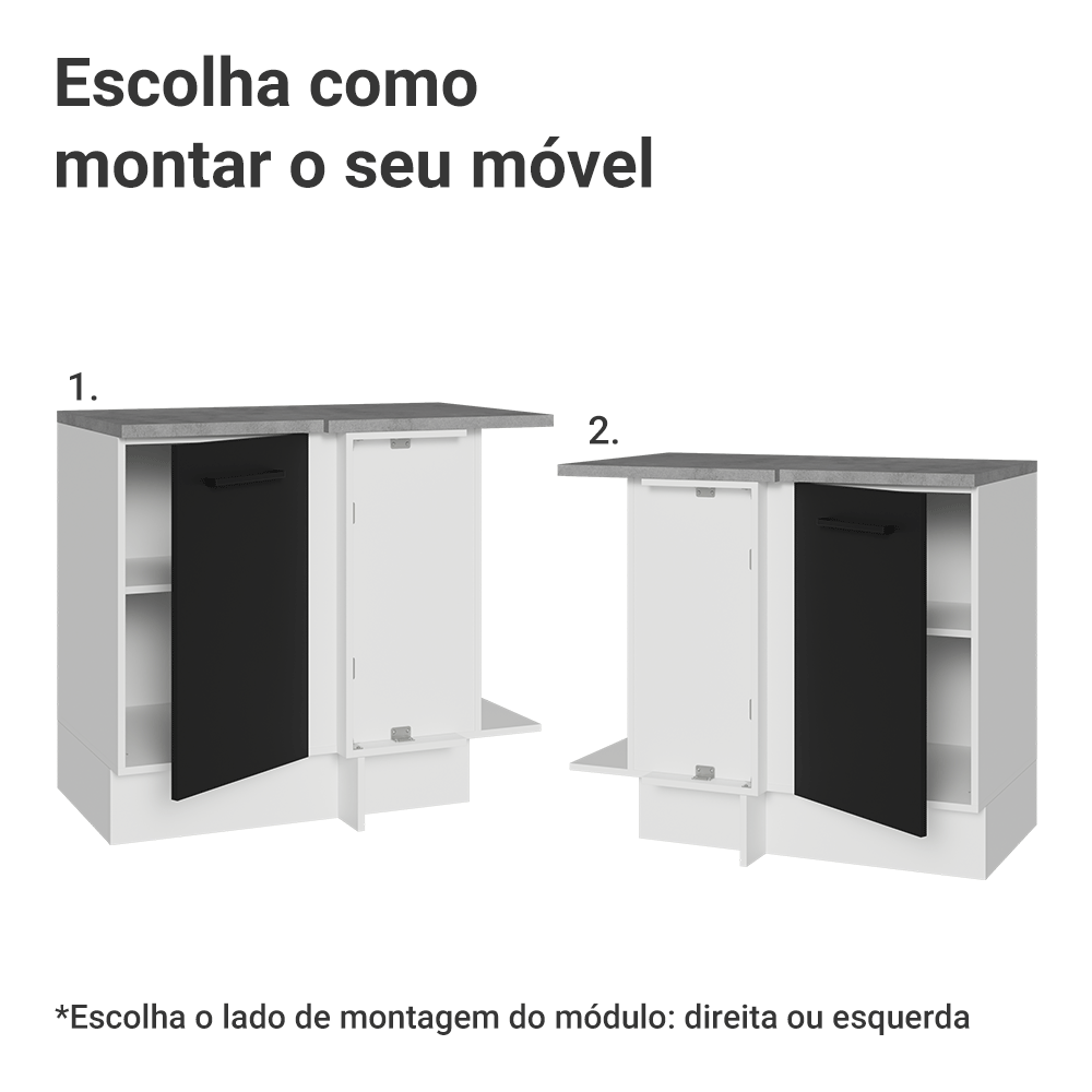 Balcão de Canto Madesa Agata 1 Porta Branco/Preto