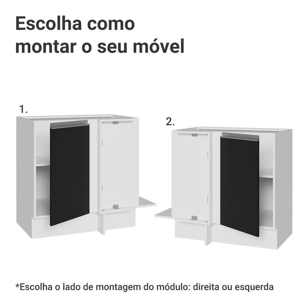 Balcão de Canto 1 Porta (Sem Tampo) Branco/Preto Glamy Madesa