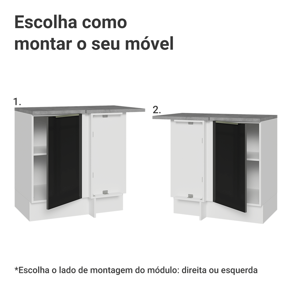 Balcão de Canto 1 Porta Branco/Preto Lux Madesa