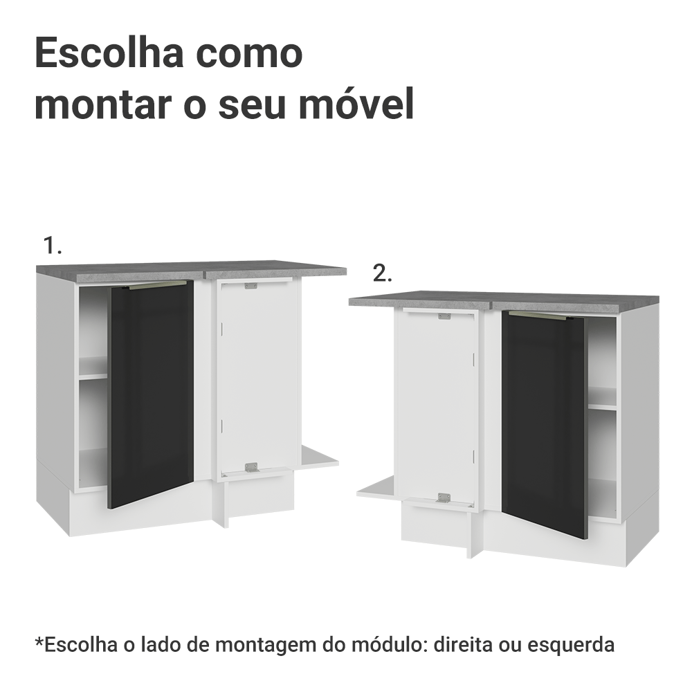 Balcão de Canto 1 Porta Branco/Preto Lux Madesa