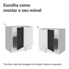 Balcão de Canto 1 Porta (Sem Tampo) Branco/Preto Lux Madesa