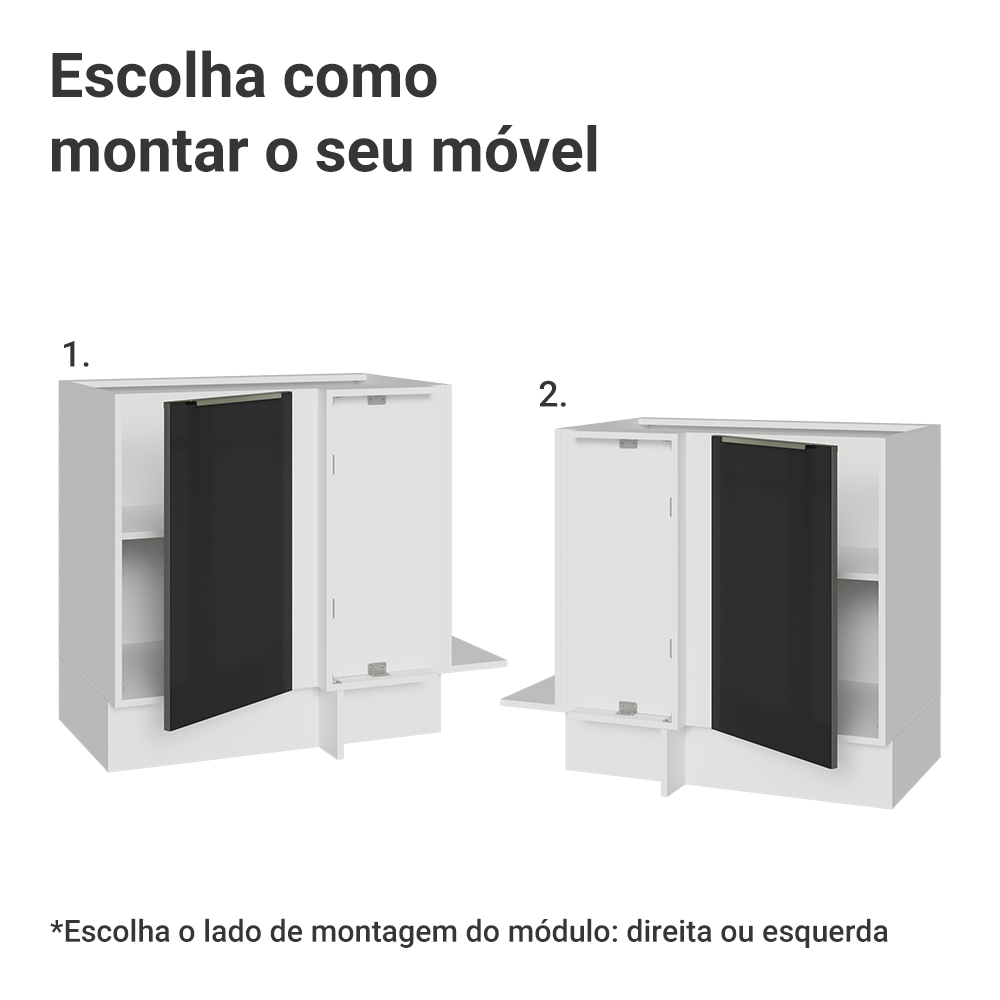 Balcão de Canto 1 Porta (Sem Tampo) Branco/Preto Lux Madesa