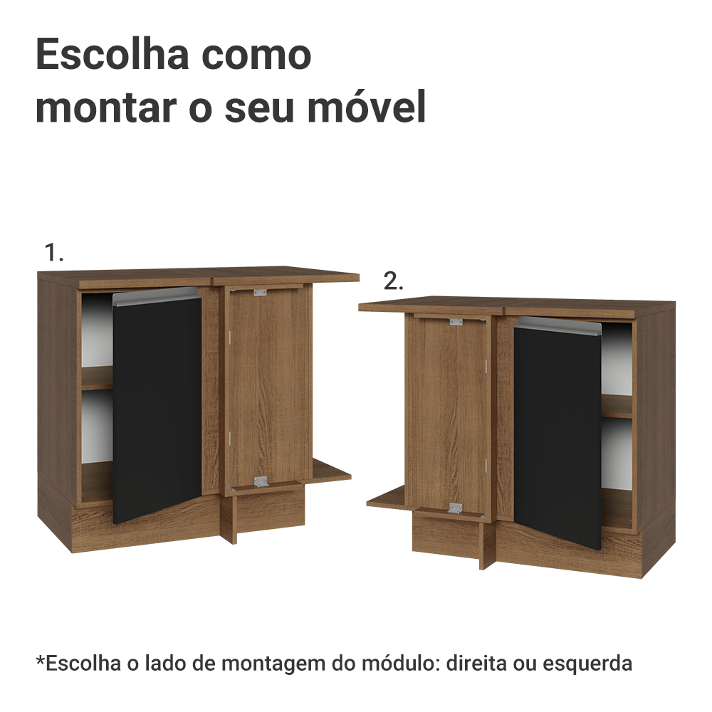 Balcão de Canto Madesa Glamy 1 Porta Rustic/Preto