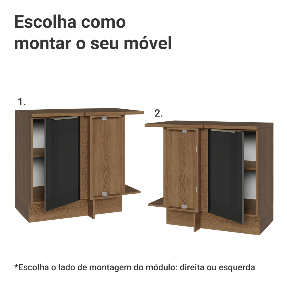 Balcão de Canto 1 Porta Rustic/Preto Lux Madesa
