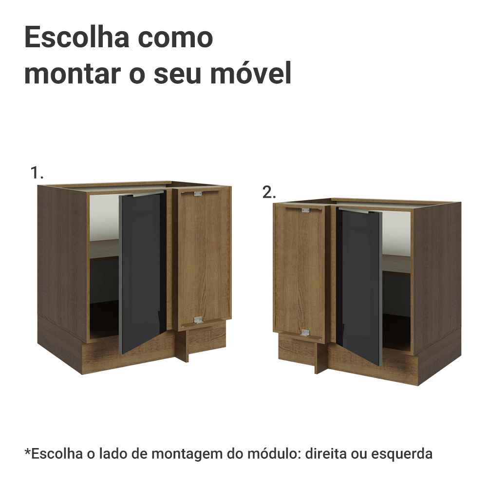 Balcão de Canto 1 Porta (Sem Tampo) Rustic/Preto Lux Madesa