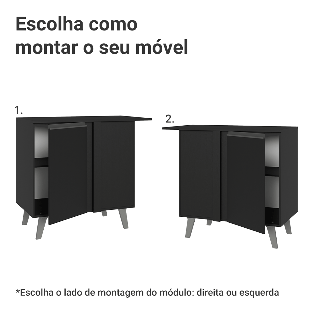 Balcão de Canto 1 Porta Com Pés Preto Nice Madesa