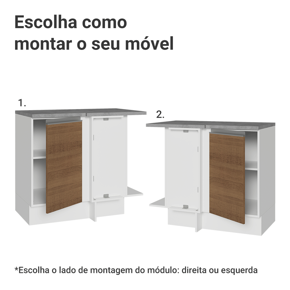 Balcão de Canto Madesa Glamy 1 Porta Branco/Rustic