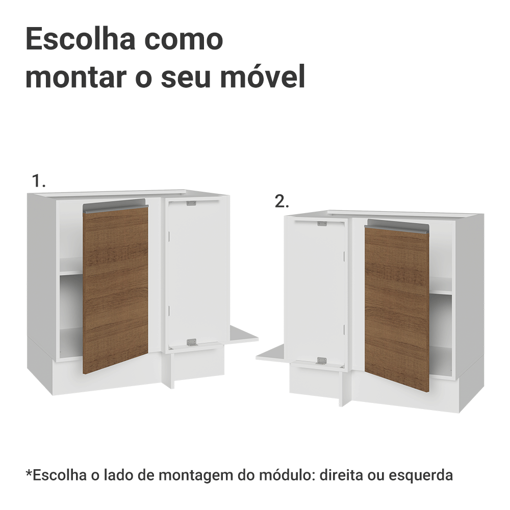 Balcão de Canto 1 Porta (Sem Tampo) Branco/Rustic Glamy Madesa