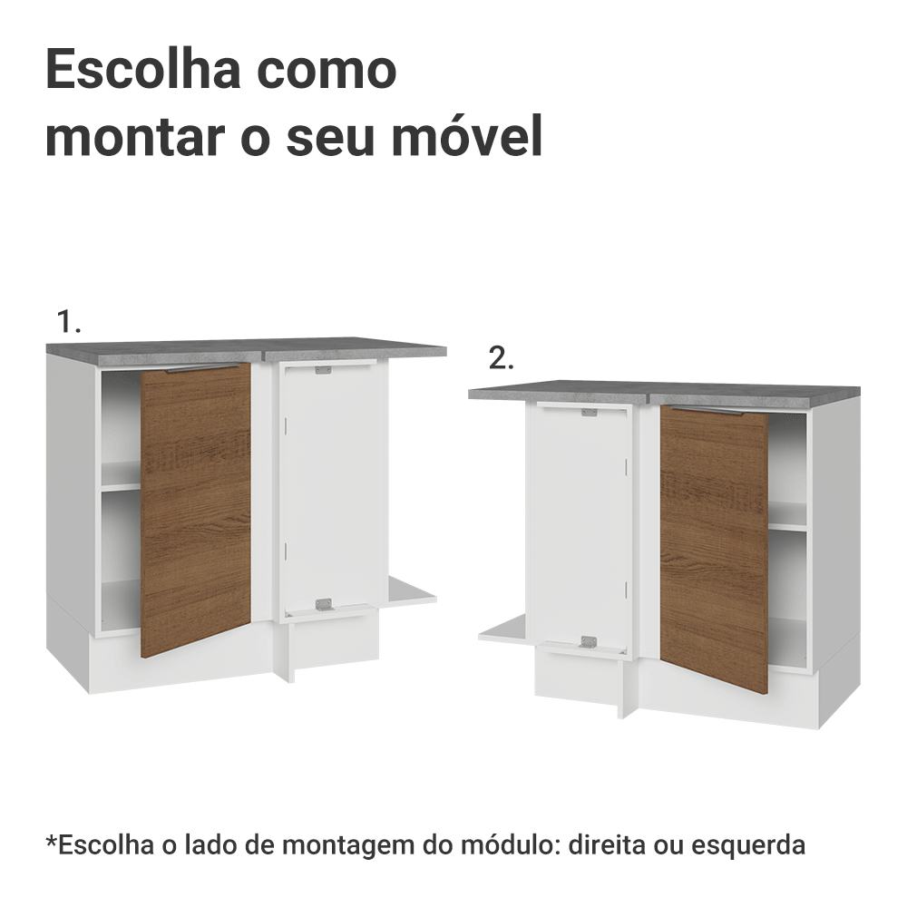 Balcão de Canto Madesa Stella 1 Porta Branco/Rustic