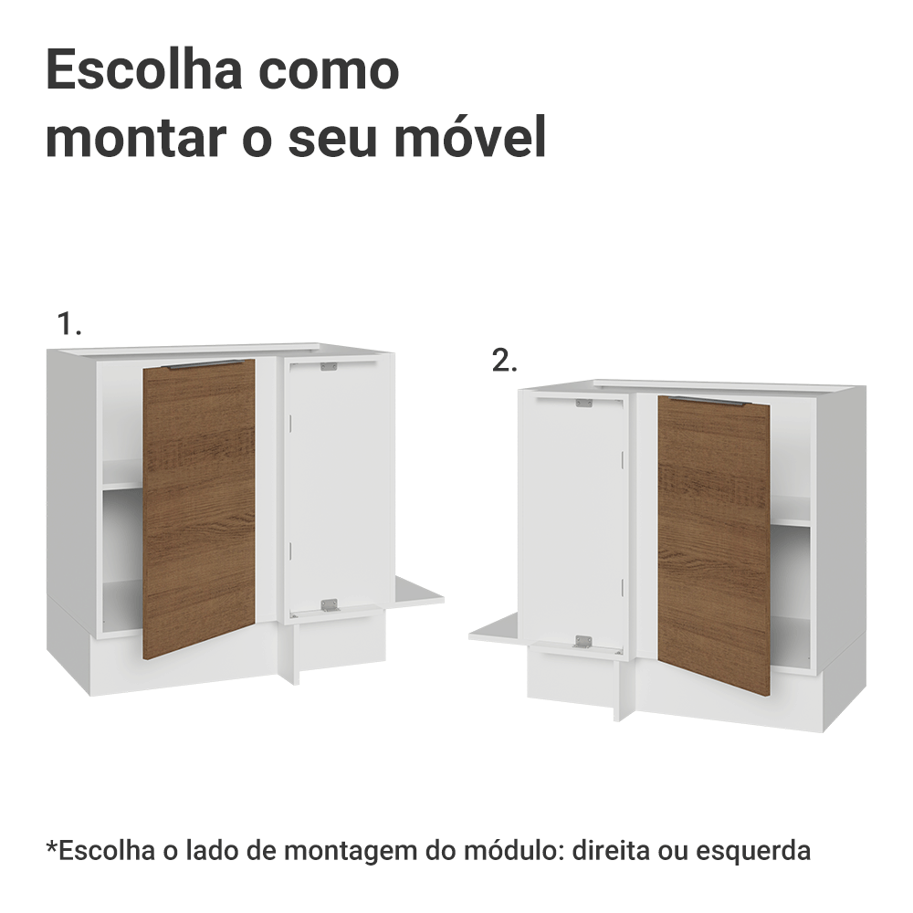 Balcão de Canto 1 Porta (Sem Tampo) Branco/Rustic Stella Madesa