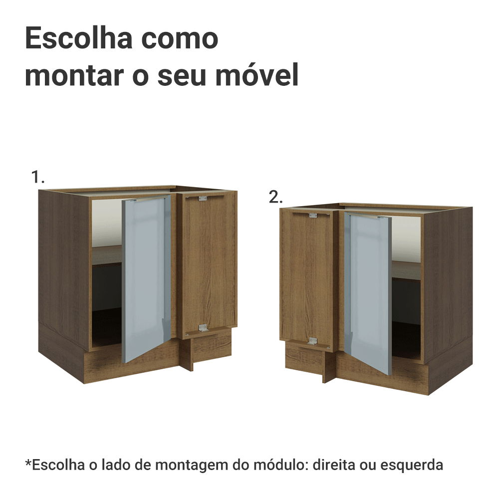 Balcão de Canto 1 Porta (Sem Tampo) Rustic/Cinza Lux Madesa