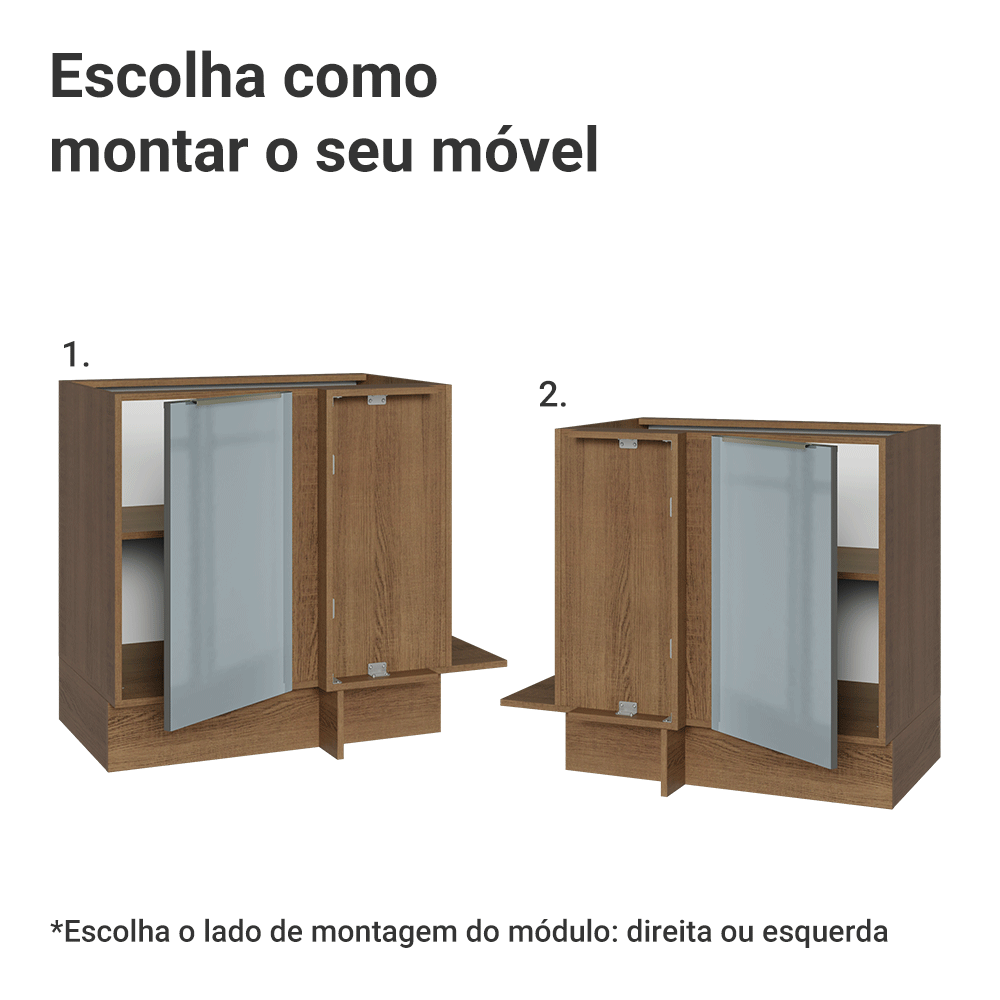 Balcão de Canto 1 Porta (Sem Tampo) Rustic/Cinza Lux Madesa