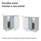 Balcão de Canto 1 Porta (Sem Tampo) Branco/Cinza Lux Madesa