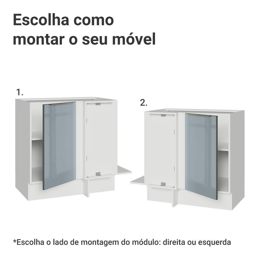 Balcão de Canto 1 Porta (Sem Tampo) Branco/Cinza Lux Madesa