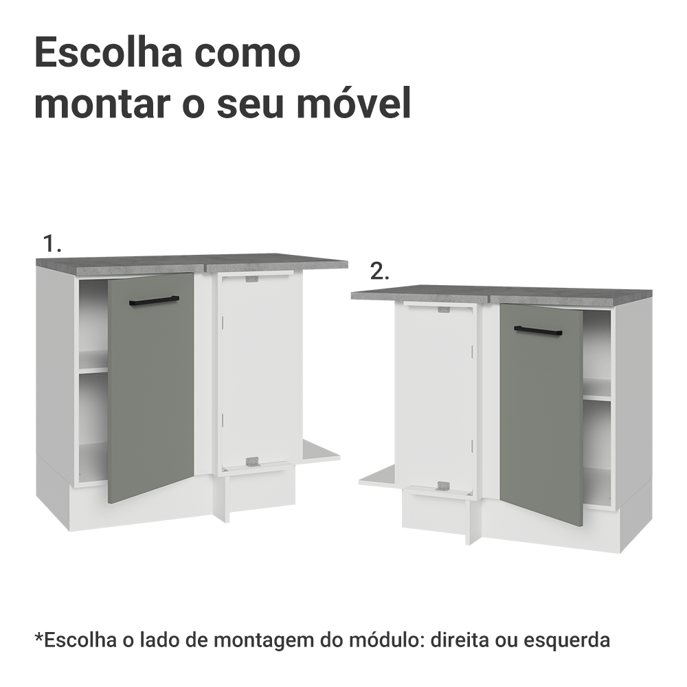 Balcão de Canto Madesa Agata 1 Porta Branco/Cinza