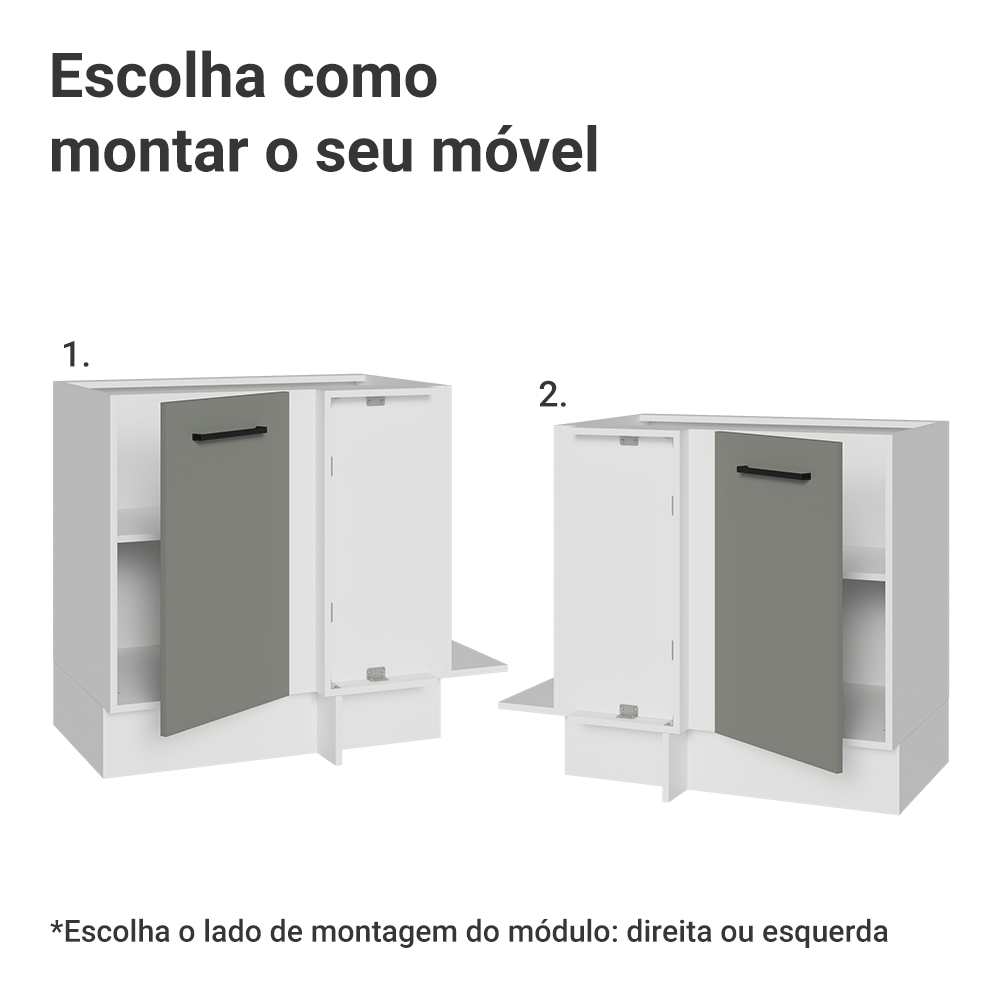 Balcão de Canto 1 Porta (Sem Tampo) Branco/Cinza Agata Madesa