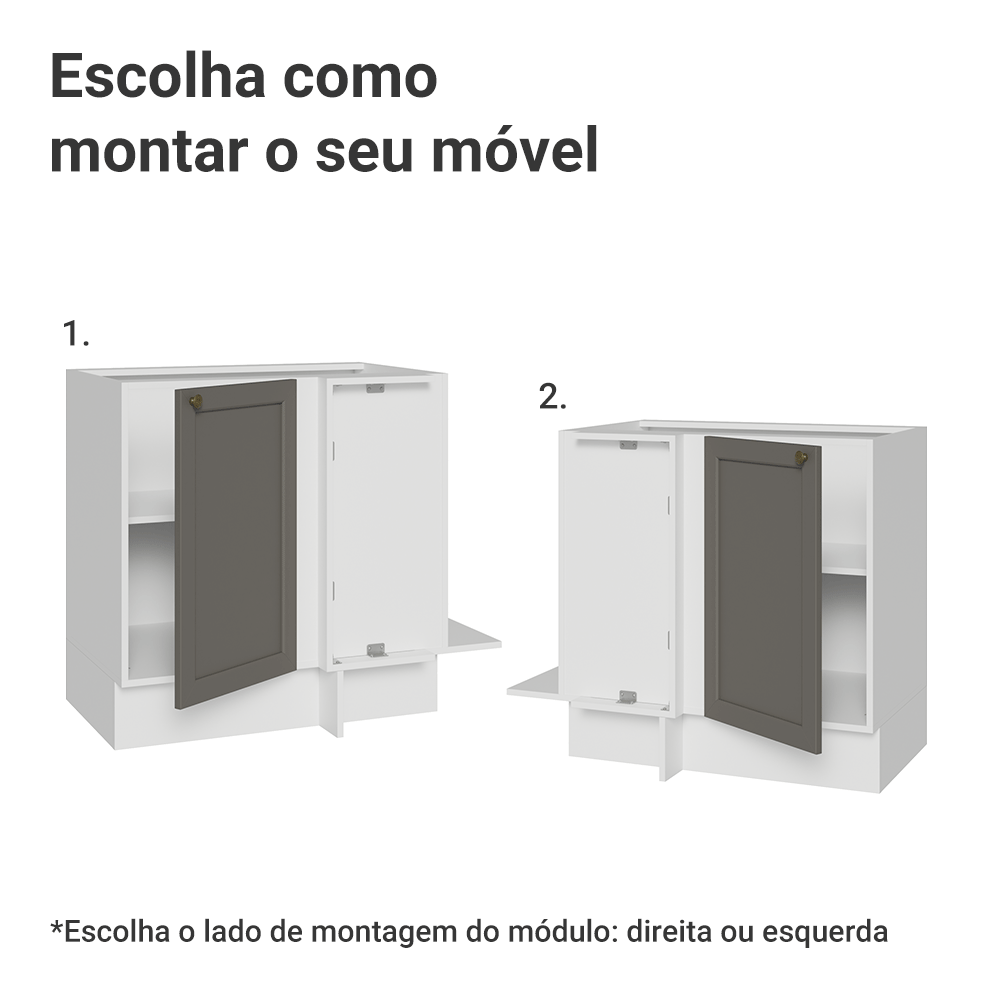 Balcão de Canto 1 Porta (Sem Tampo) Branco/Cinza Vik Madesa