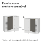 Balcão de Canto 1 Porta (Sem Tampo) Branco/Cinza Vik Madesa