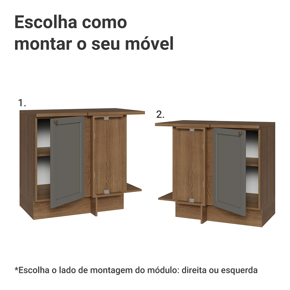 Balcão de Canto 1 Porta Rustic/Cinza Vik Madesa