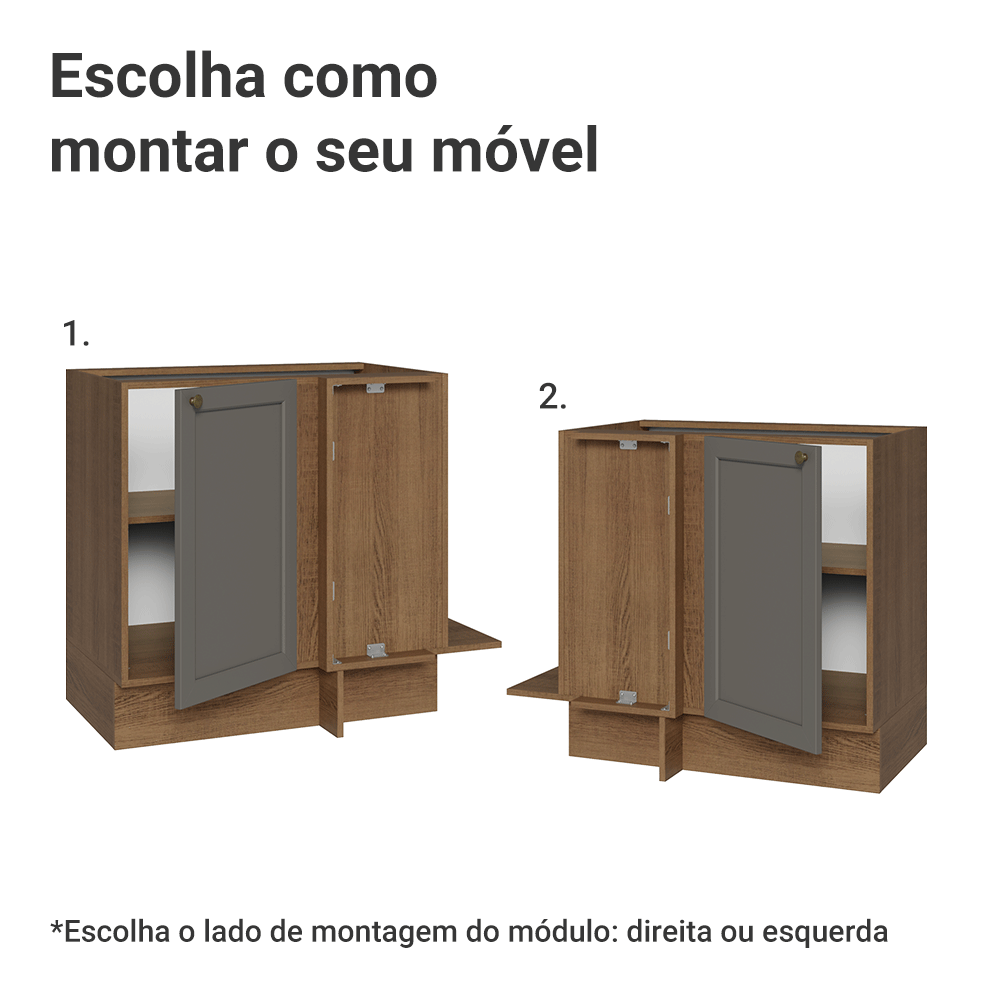 Balcão de Canto 1 Porta (Sem Tampo) Rustic/Cinza Vik Madesa