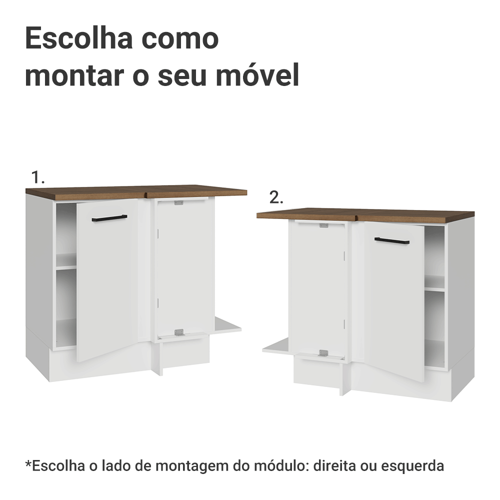 Balcão de Canto 94 cm 1 Porta Branco Tampo Rustic Agata Madesa