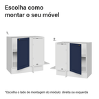 Balcão de Canto 1 Porta (Sem Tampo) Branco/Azul Vik Madesa