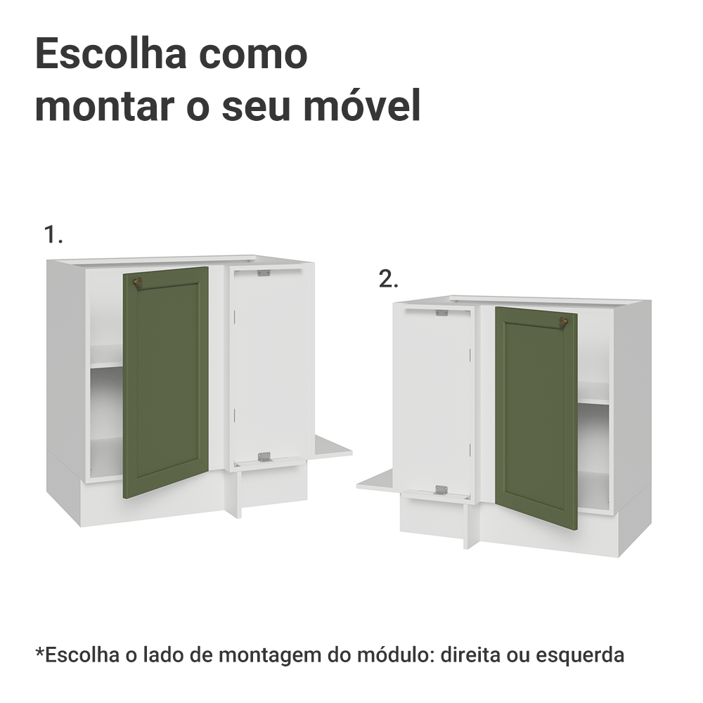Balcão de Canto 1 Porta (Sem Tampo) Branco/Verde Vik Madesa