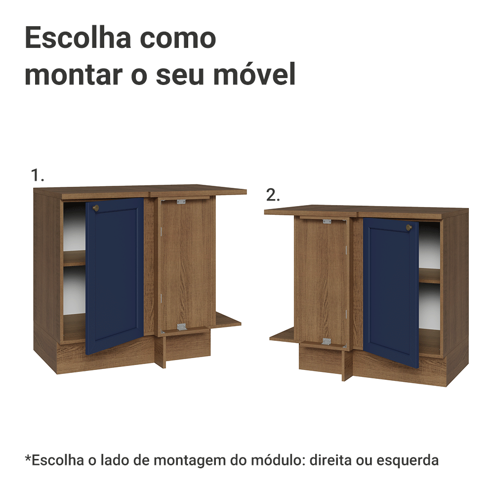 Balcão de Canto 1 Porta Rustic/Azul Vik Madesa