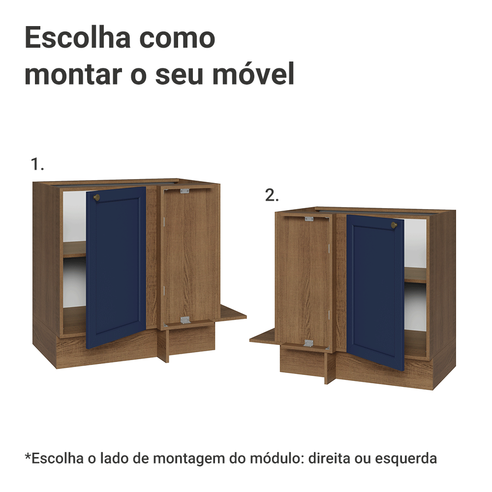 Balcão de Canto 1 Porta (Sem Tampo) Rustic/Azul Vik Madesa