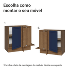 Balcão de Canto 1 Porta (Sem Tampo) Rustic/Azul Vik Madesa