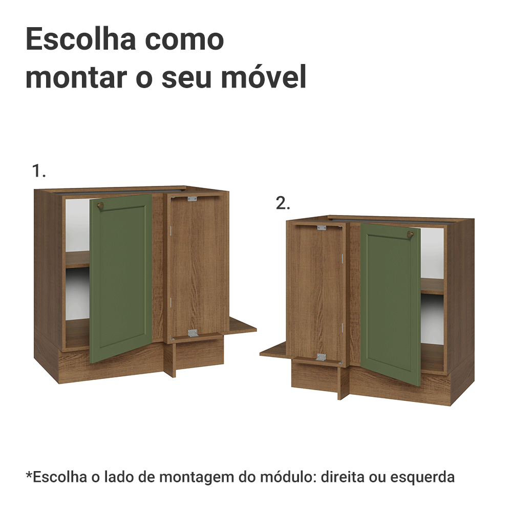 Balcão de Canto 1 Porta (Sem Tampo) Rustic/Verde Vik Madesa