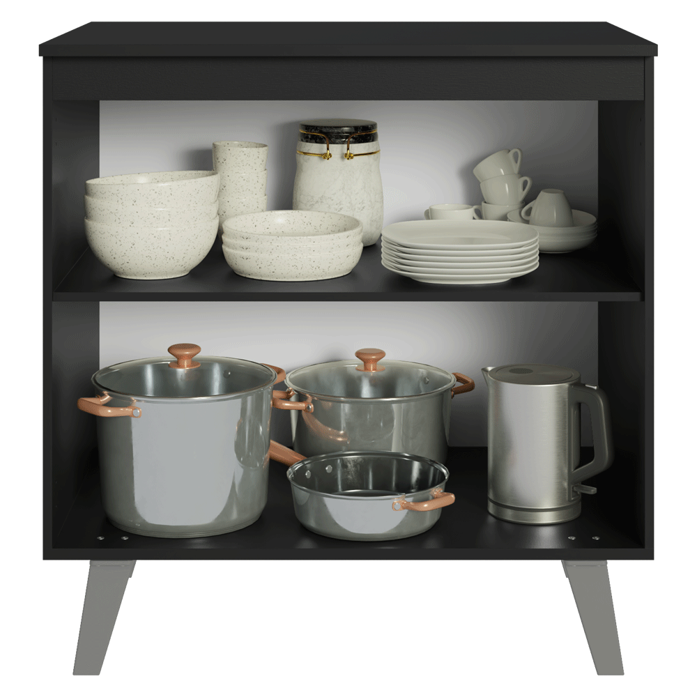 Balcão de Cozinha 80 cm 2 Portas Com Pés Preto Nice Madesa