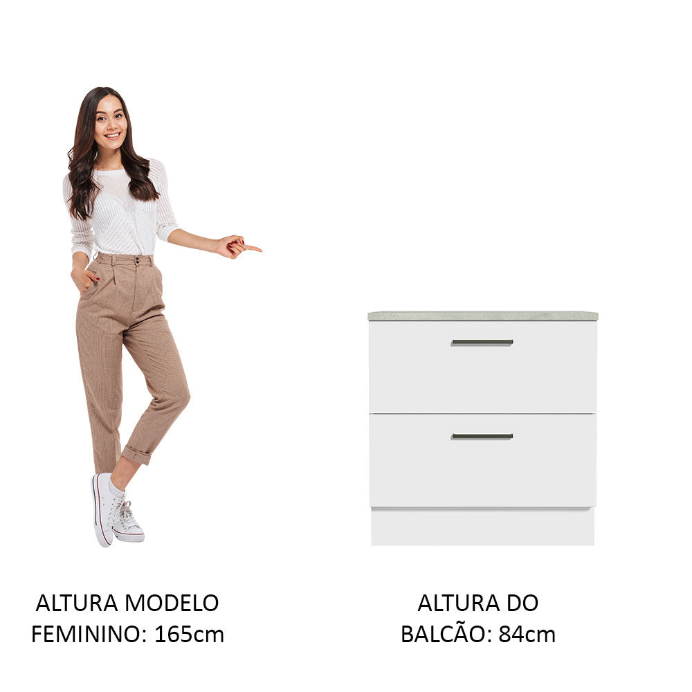 Balcão 80 cm 2 Gavetas Branco Agata Madesa