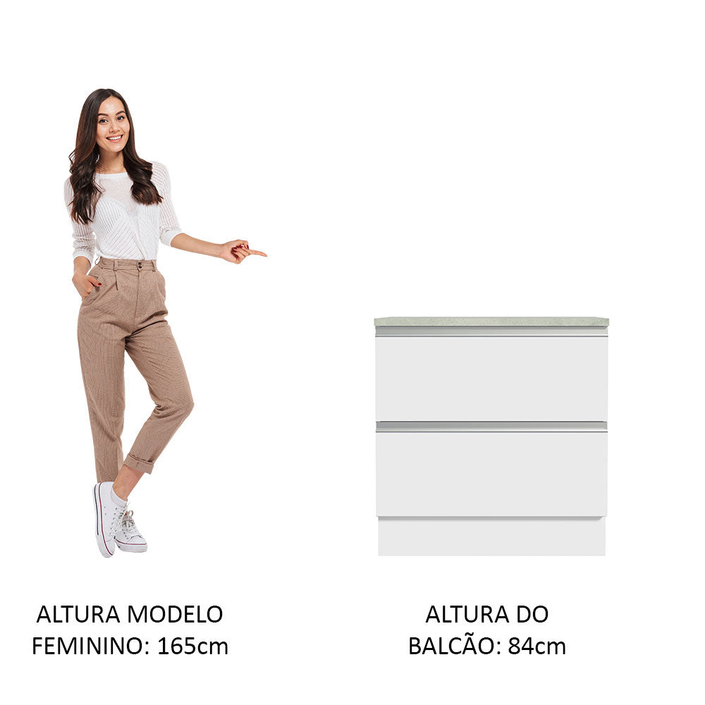 Balcão 80 cm 2 Gavetas Branco Glamy Madesa