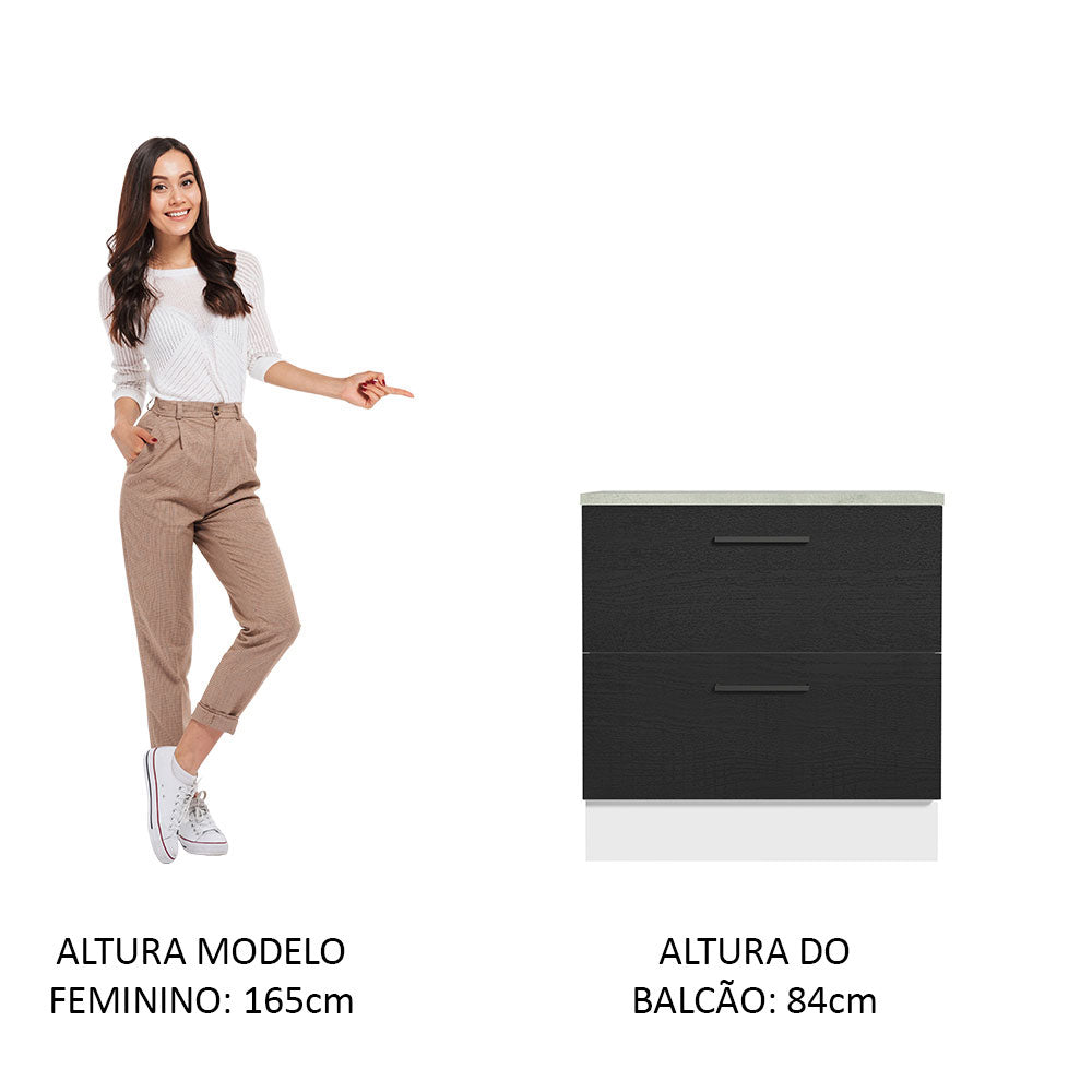 Balcão 80 cm 2 Gavetas Branco/Preto Agata Madesa