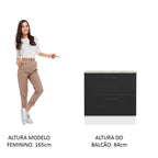 Balcão 80 cm 2 Gavetas Branco/Preto Agata Madesa