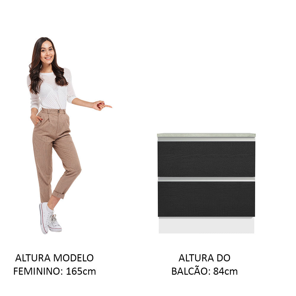 Balcão 80 cm 2 Gavetas Branco/Preto Glamy Madesa