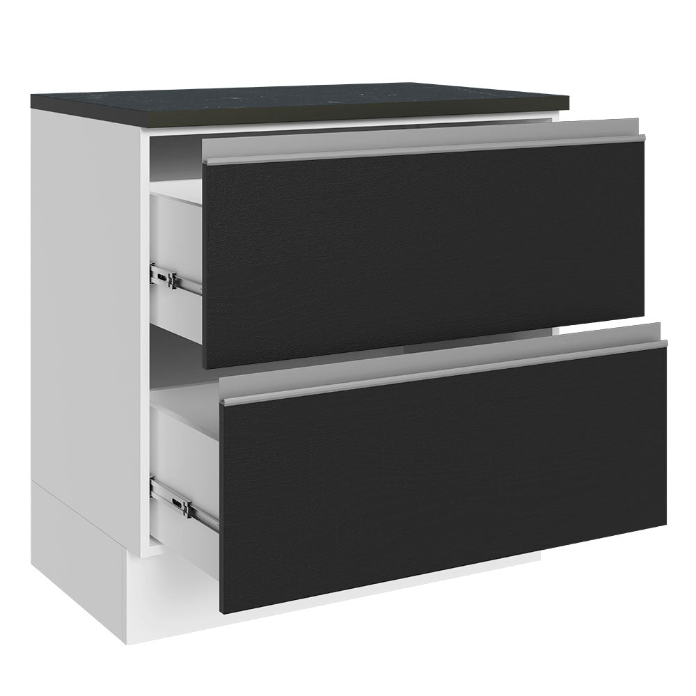 Balcão 100% MDF 80cm 2 Gavetas Branco/Preto Acordes Madesa